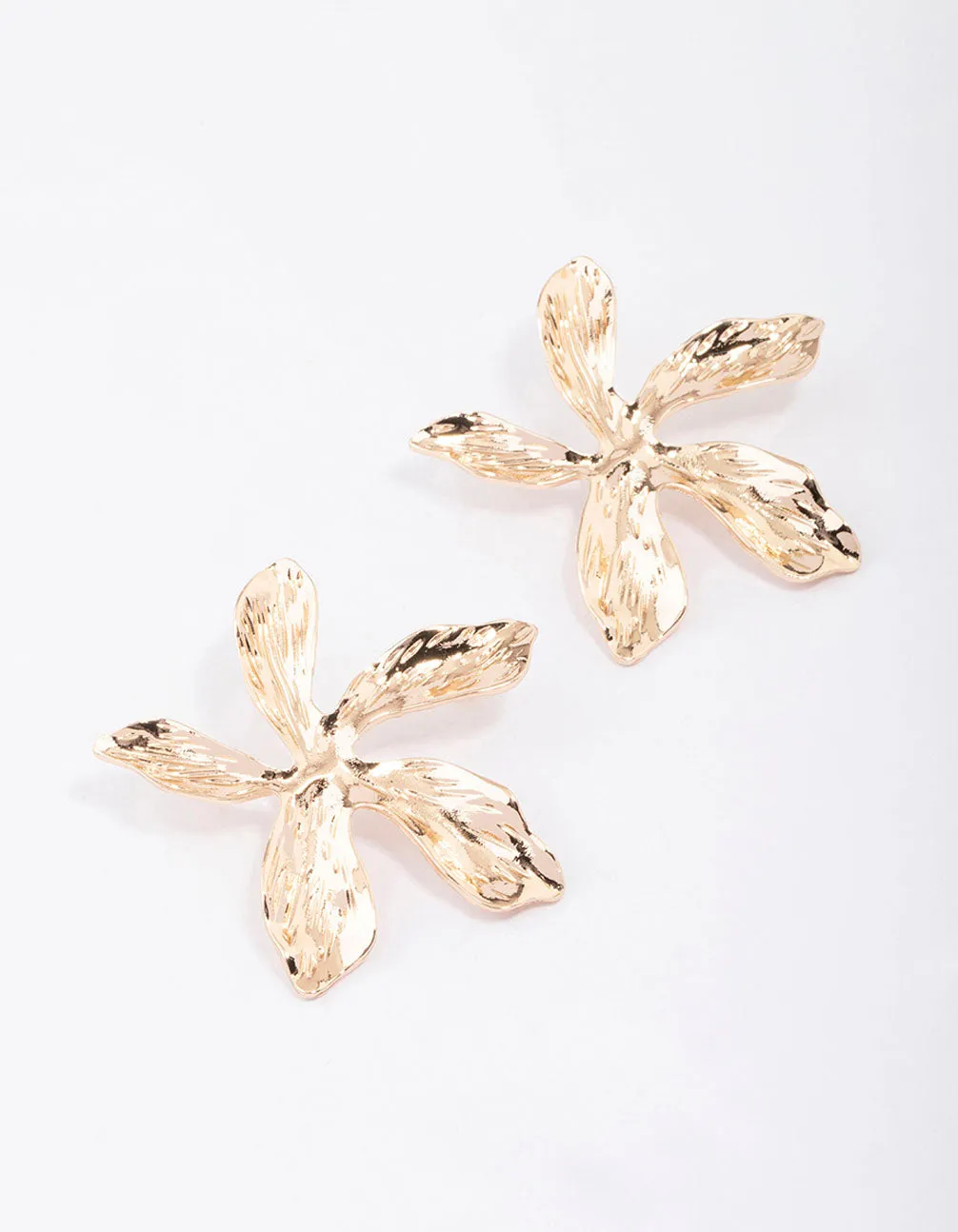 Gold Large Flower Stud Earrings Curved Accessory