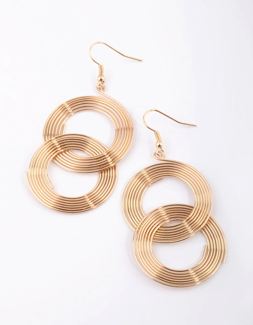 Gold Linked Coil Drop Earrings Shiny Essential Metallic Accent