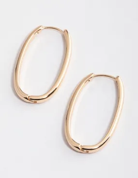 Glittering Element Gold Long Skinny Oval Hoop Earrings