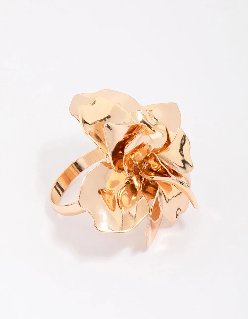 Gold Metal Flower Ring Minimal Geometry