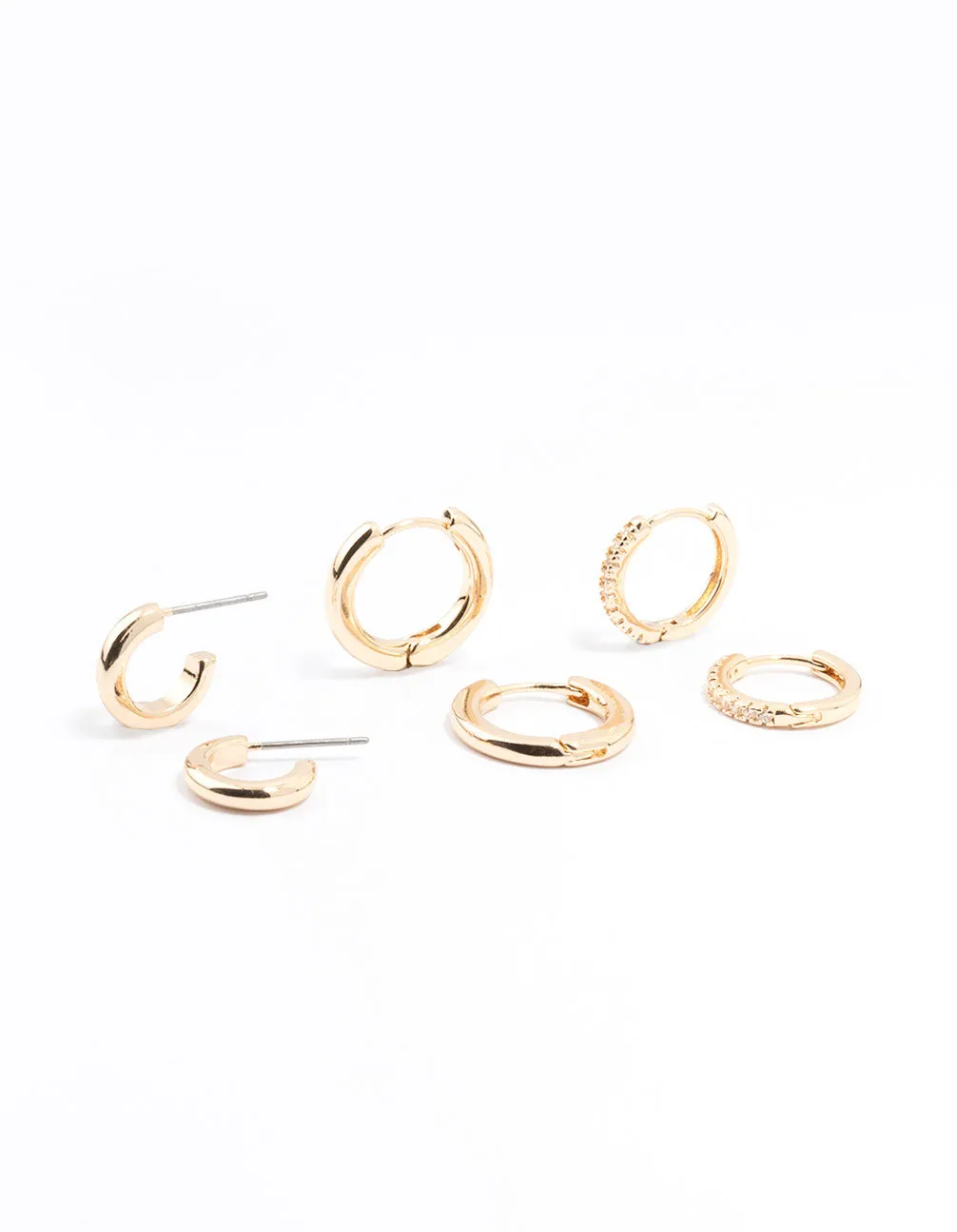 Shiny Decoration Gold Minimal Huggie Hoop Earrings 3-Pack