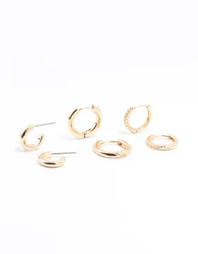 Gold Minimal Huggie Hoop Earrings 3-Pack Contemporary Ornament