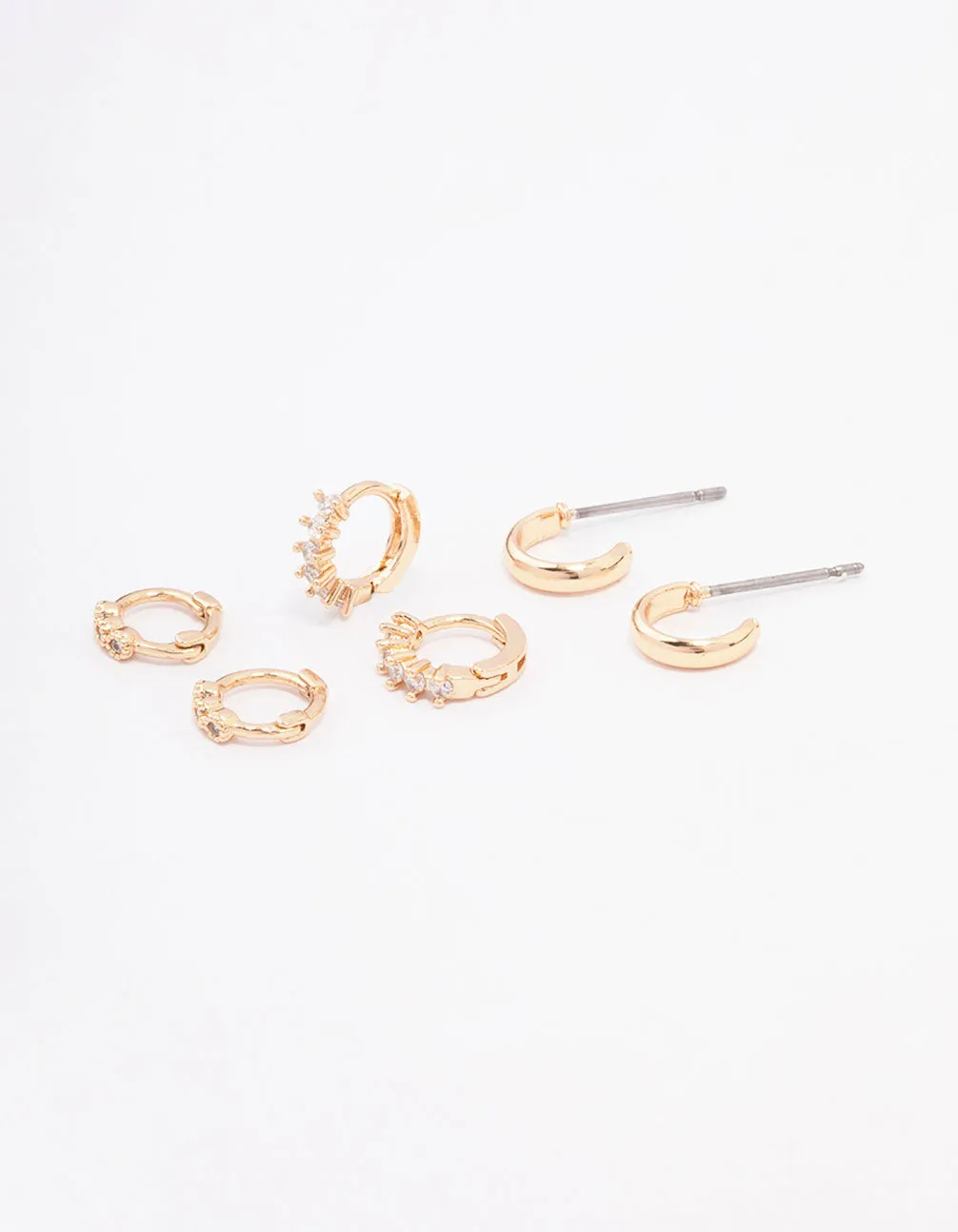 Classic Piece Gold Mixed Diamante Huggie Hoop Earring 3-Pack