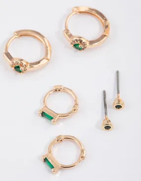 Magnificent Decoration Gold Mixed Shape Diamante Earrings Pack