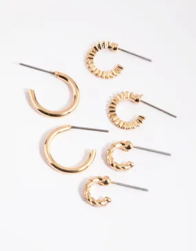 Gold Mixed Text Huggie Hoop Earring Pack Gorgeous Piece