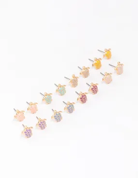Simple Aesthetic Gold Multi-Coloured Turtle Stud Earring 8-Pack