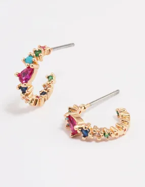 Secure Choice Gold Multi Rainbow Stone Hoop Earrings