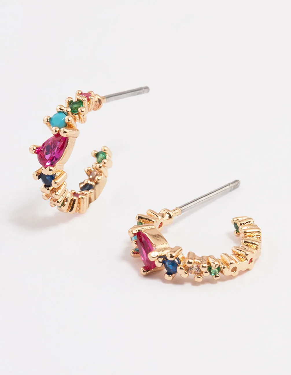 Secure Choice Gold Multi Rainbow Stone Hoop Earrings