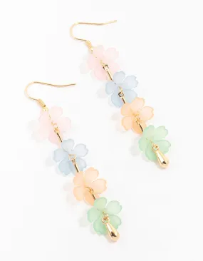 Gold Multicoloured Flower Strand Drop Earrings Miniature Accent Lightweight Ornament