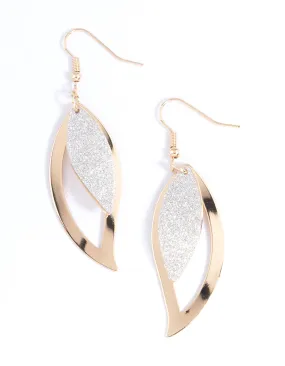 Gold Open & Glitter Leaf Drop Earrings Magnificent Piece