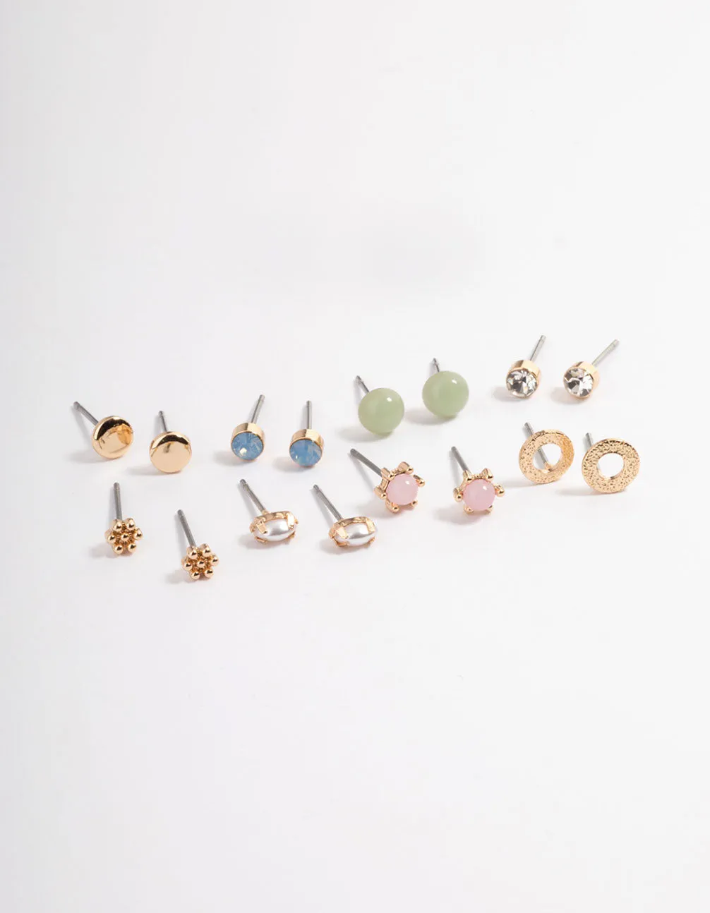 Miniature Adornment Gold Pastel Mix Stud Earrings 8-Pack