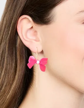 Handsome Decoration Gold Pearl & Pink Bow Chain Drop Earrings