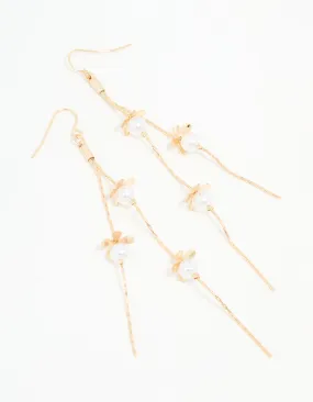 Splendid Trinket Round Trinket Gold Pearl Flower Chain Drop Earrings
