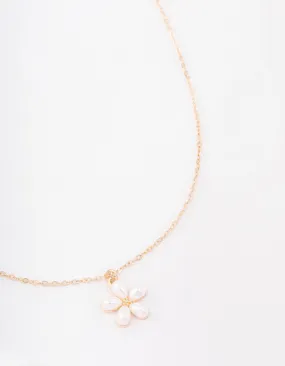 Elegant Event Gold Pearl Flower Short Necklace