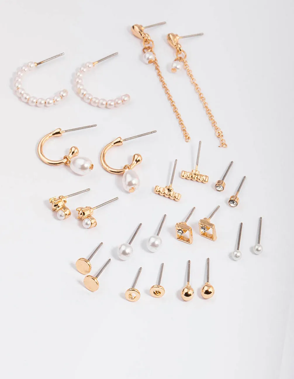 Gold Pearl Mixed Stud & Hoop Earring 12-Pack Pretty Element Round Adornment