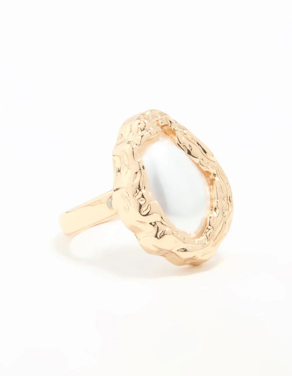 Gold Pearl Molten Oval Ring Modern Simplicity