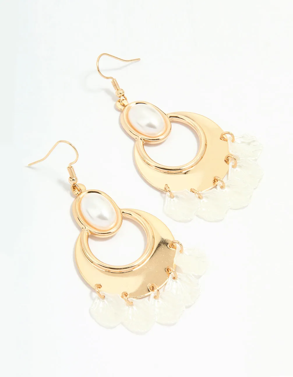 Modern Embellishment Gold Pearl Oval Petal Drop Earrings