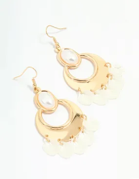 Substantial Item Gold Pearl Oval Petal Drop Earrings