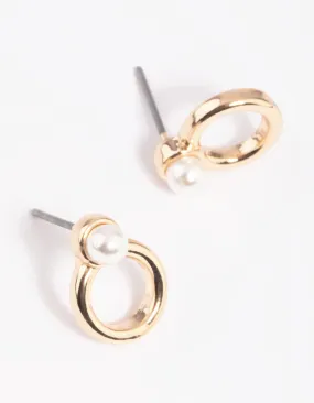 Gold Pearl Thick Circle Stud Earrings Pastel Trinket
