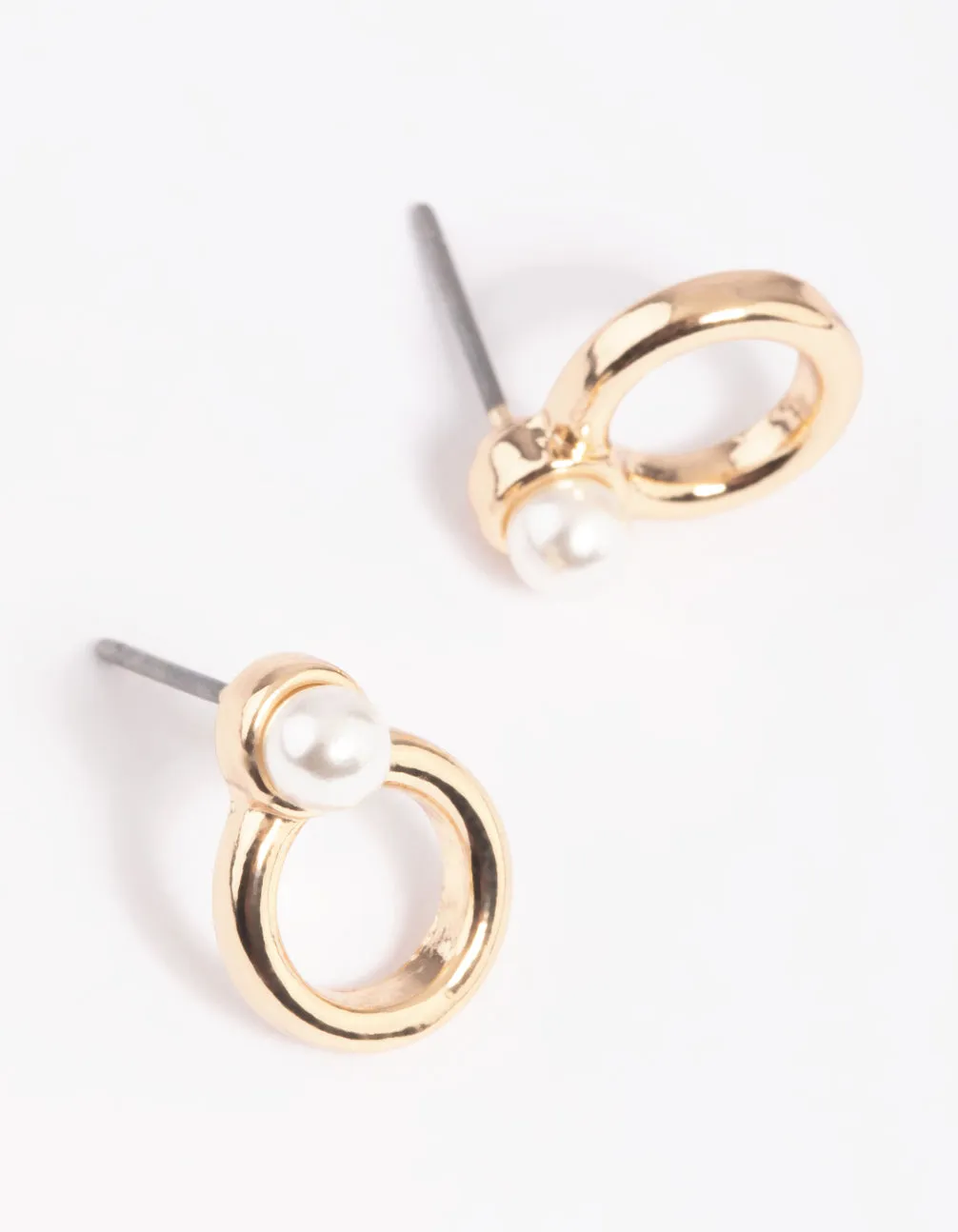 Gold Pearl Thick Circle Stud Earrings Pastel Trinket