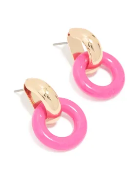 Gold Pink Acrylic Doorknocker Stud Earrings Affordable Appearance Substantial Item