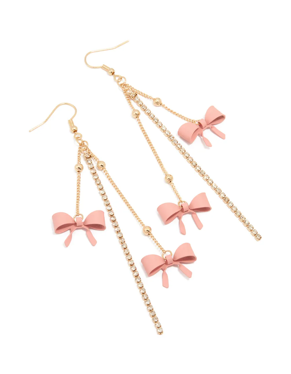 Sparkling Element Stunning Selection Gold Pink Bow Chain Drop Earrings