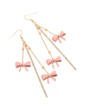 Exquisite Accessory Gold Pink Bow Chain Drop Earrings