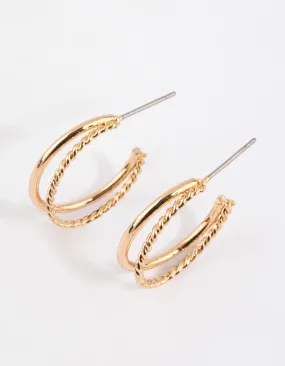 Gold Plain & Twisted Hoop Earrings Polished Choice