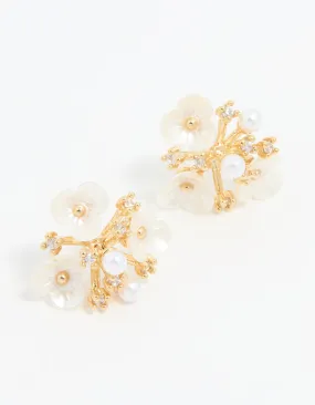 Secure Adornment Gold Plated Acrylic Flower Cluster Earrings