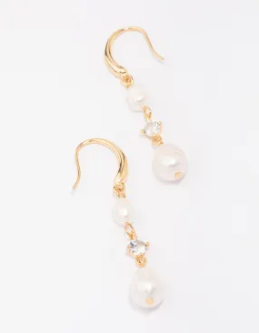 Gold Plated Alternating Pearl & Cubic Zirconia Drop Earrings Timeless Piece