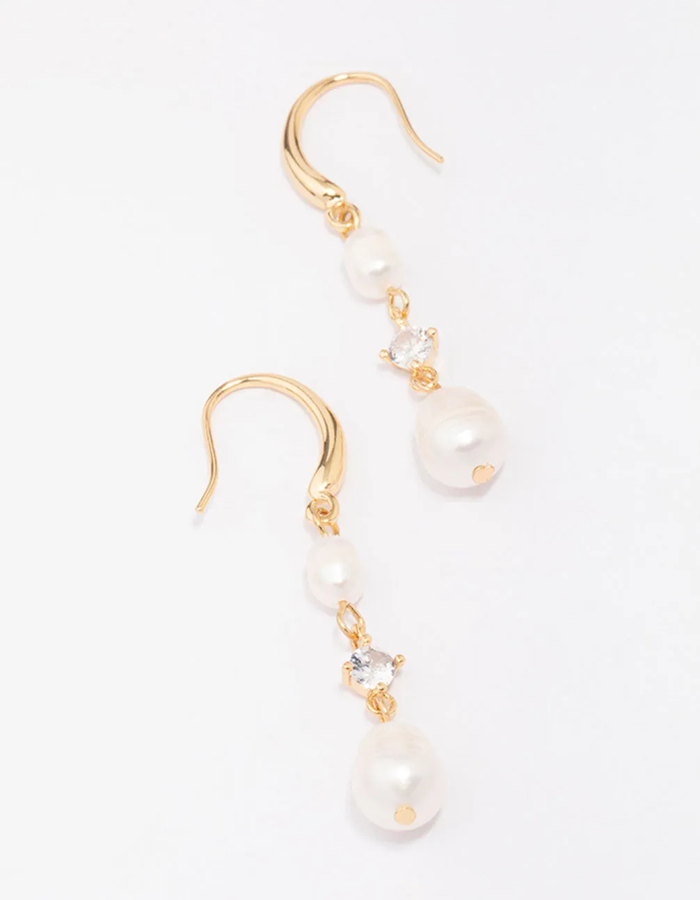 Gold Plated Alternating Pearl & Cubic Zirconia Drop Earrings Timeless Piece