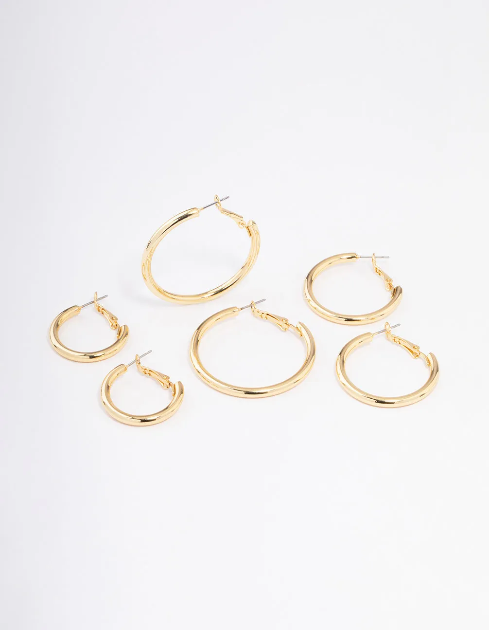Brilliant Finish Gold Plated Basic Thick Hoop Earrings Pack