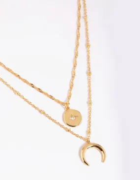 Gold Plated Brass Celestial Layered Necklace Engagement Accessory