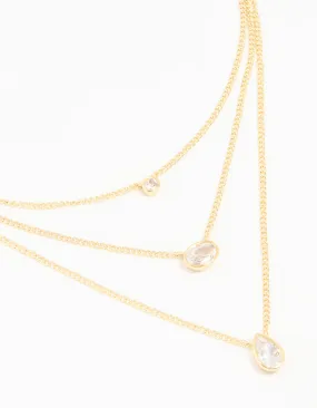 Modern Style Gold Plated Brass Cubic Zirconia Layered Necklace