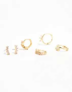 Beautiful Vibe Matte Accent Gold Plated Brass Cubic Zirconia Leaf Hoop & Crawler Earrings 3-Pack