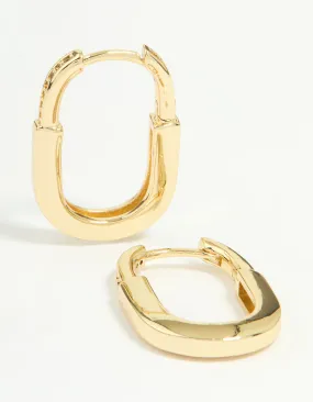 Gold Plated Brass Cubic Zirconia Oval Huggie Earrings Durable Ornament