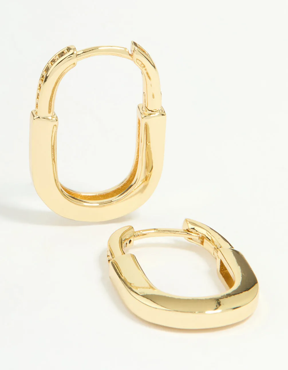 Gold Plated Brass Cubic Zirconia Oval Huggie Earrings Trendy Design