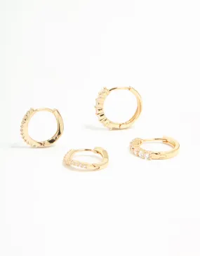 Gold Plated Brass Cubic Zirconia Wavy Earrings 2-Pack Straight Decoration