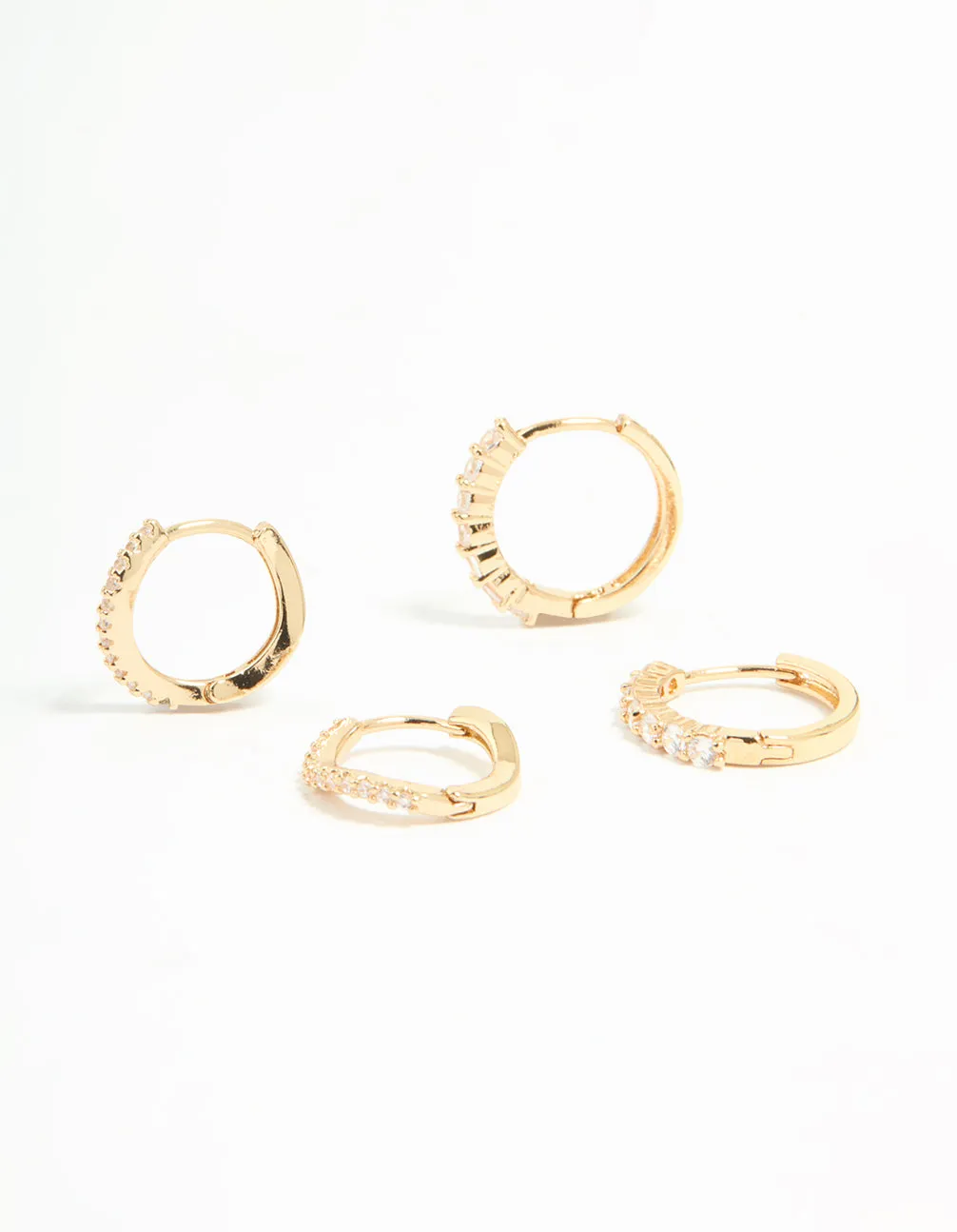 Gold Plated Brass Cubic Zirconia Wavy Earrings 2-Pack Straight Decoration