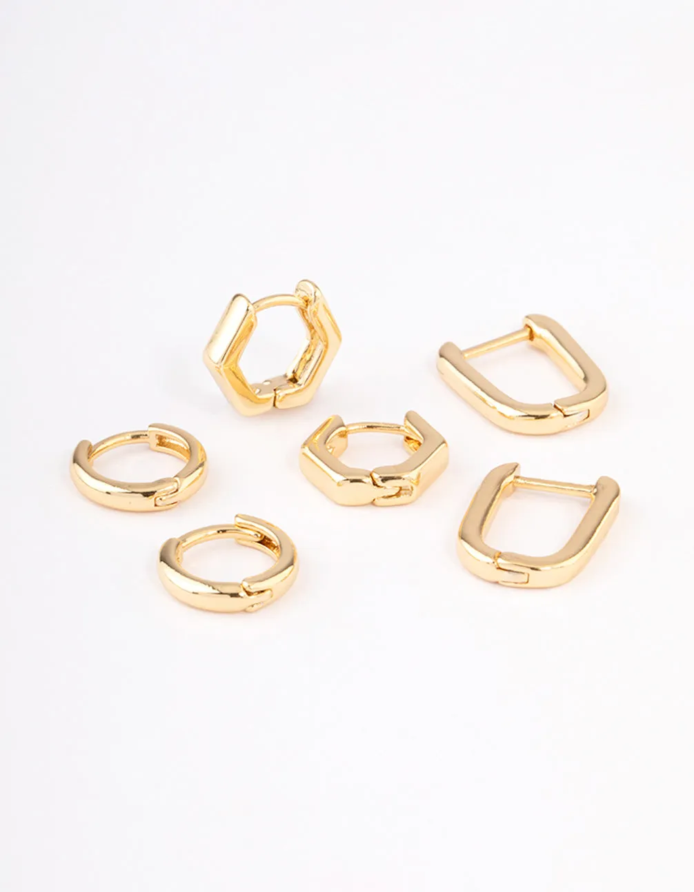Winter Adornment Gold Plated Brass Hexagon Hoop Earrings Pack
