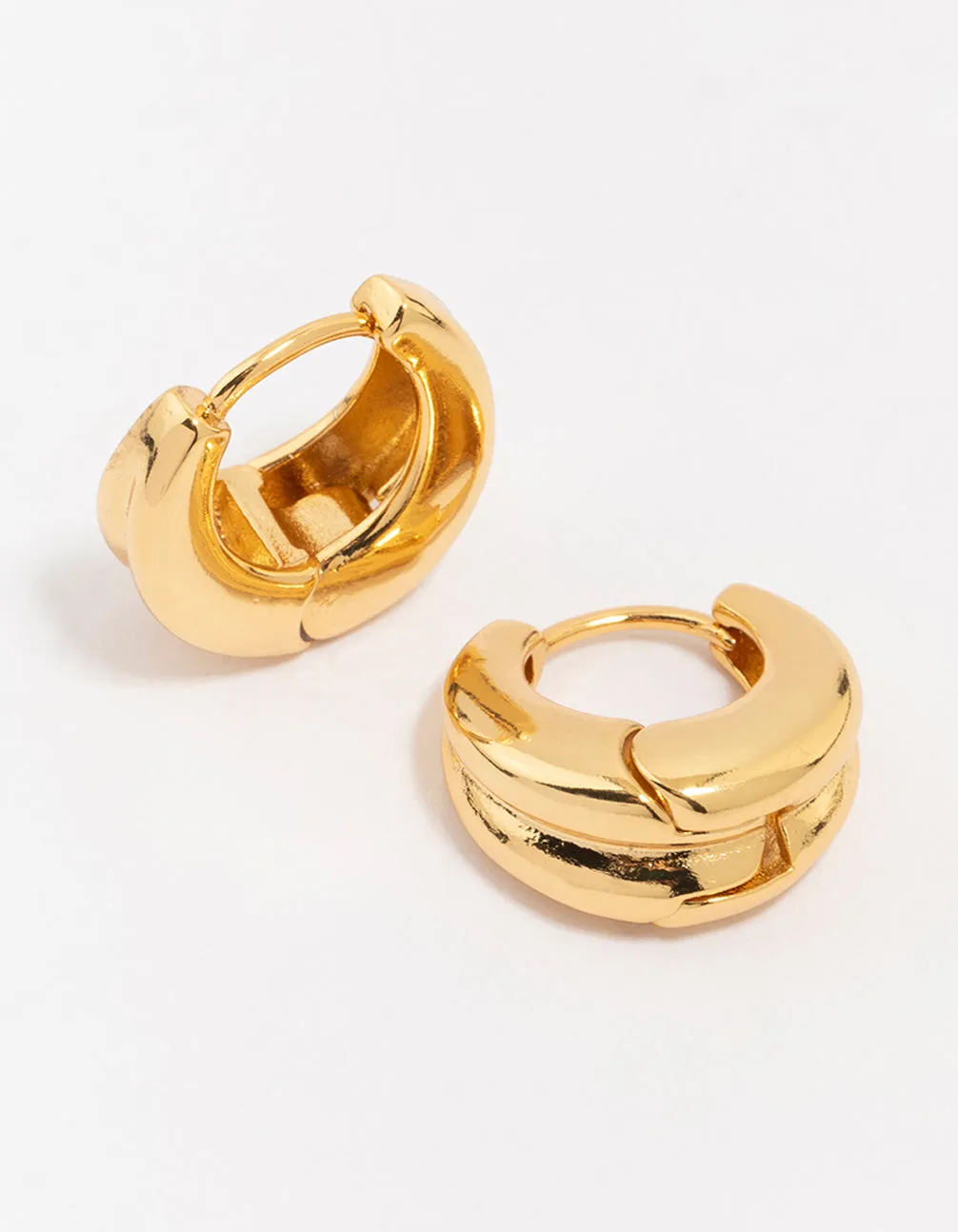 Everyday Decoration Gold Plated Brass Ribbed Hoop Earrings