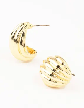 Industrial Accessory Comfortable Accent Gold Plated Brass Ribbed Hoop Earrings