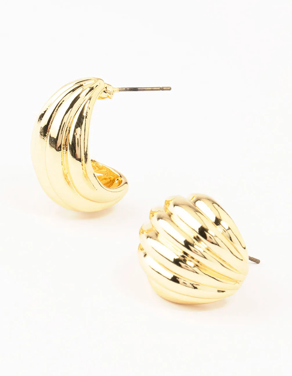 Gold Plated Brass Ribbed Hoop Earrings Vibrant Piece