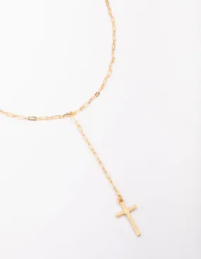 Gold Plated Cable Cross Lariat Necklace Business Accent Personalized Design