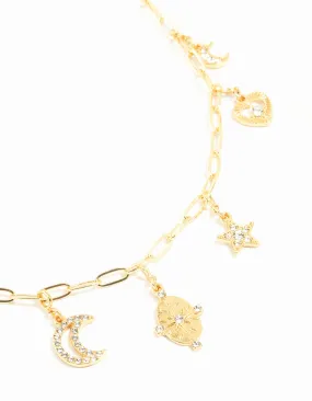 Gold Plated Celestial Charm Necklace Anniversary Detail Vintage Gift