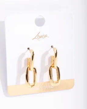 Matte Ornament Safe Design Gold Plated Chunky Link Drop Earrings