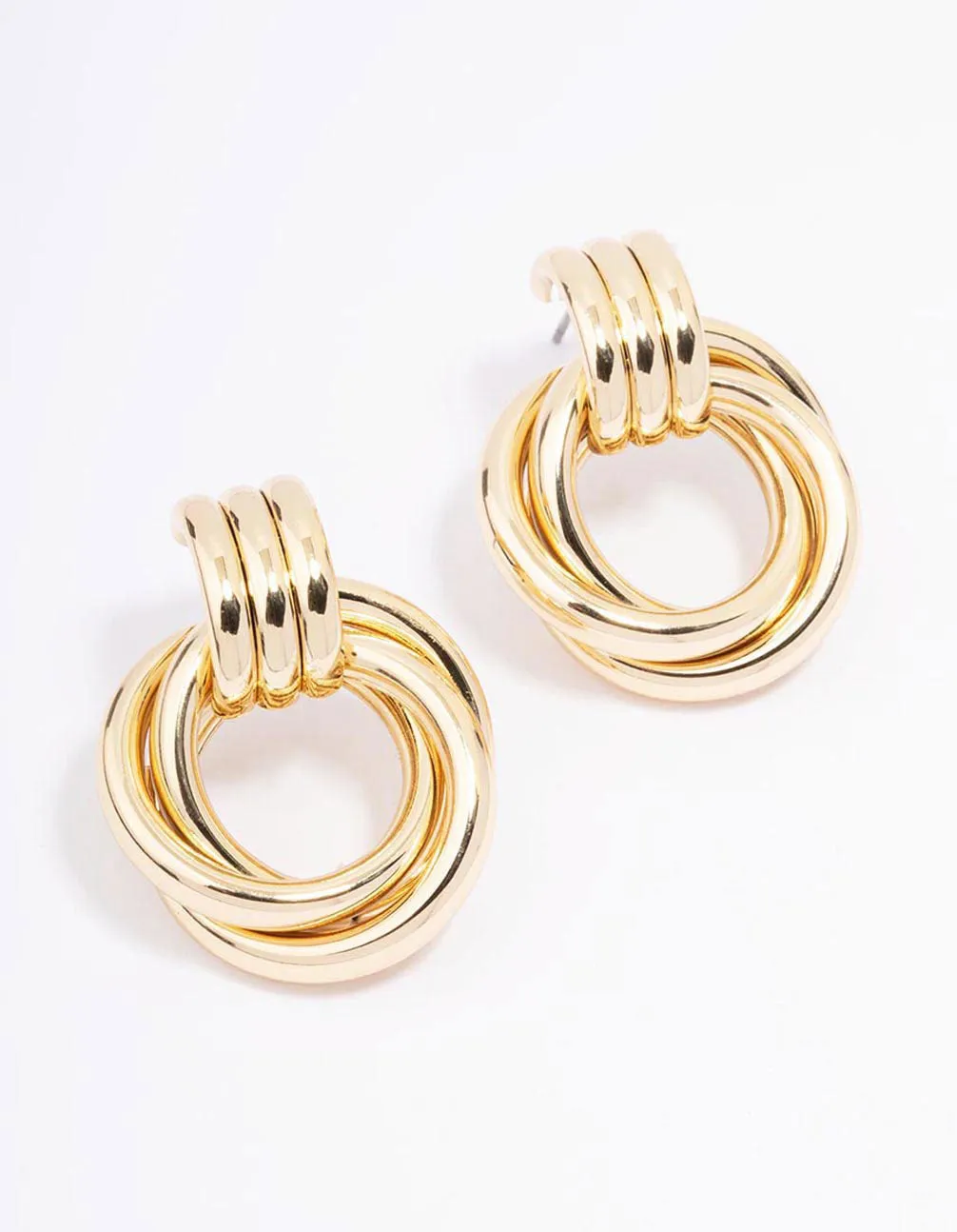 Gold Plated Circular Drop Stud Earrings Safe Ornament Cute Item