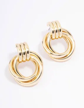 Gold Plated Circular Drop Stud Earrings Unique Decor Heart-Shaped Accent