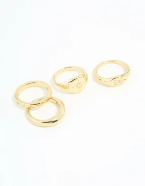 Gold Plated Compass & Star Stacking Rings 4-Pack Body Adornment