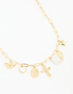 Durable piece For Groom Gold Plated Cross & Pearl Charm Necklace
